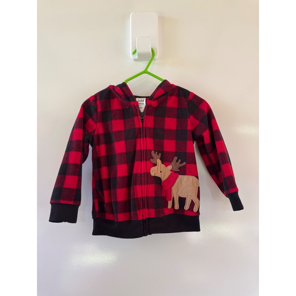 Child of Mine by Carters Baby Boys Red Buffalo Plaid Moose Fleece Hoodie 18M